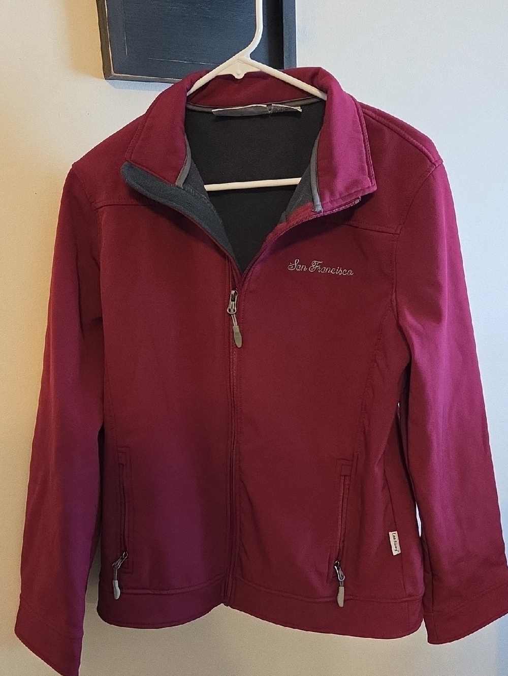 Women's Burgundy Full-Zip Utility Jacket - San Francisco Embroidered